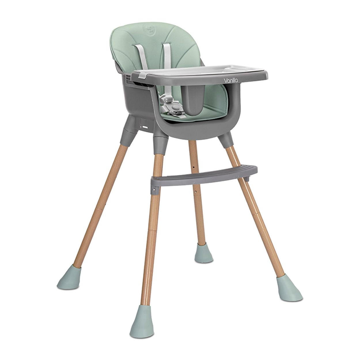 HOCHSTUHL Vanilla 3 in 1 grün Kinderstuhl, Tablett, Fußstütze, Gurt - Grün, Kunststoff (66/94/60cm) - Lorelli