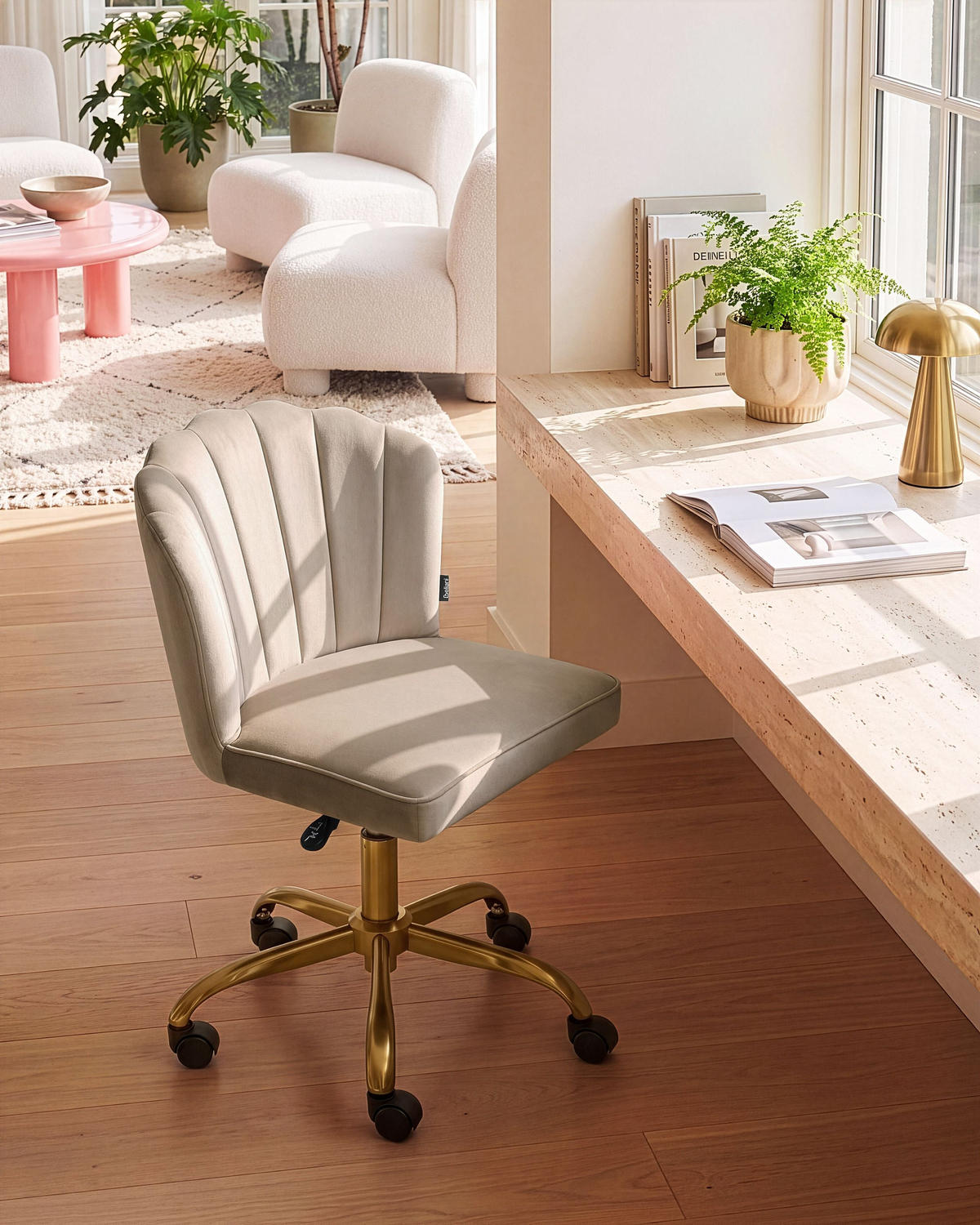 SCHREIBTISCHSTUHL Samtstoff Taupe Valticello - Taupe, Textil/Metall (60/77/60cm) - Beliani