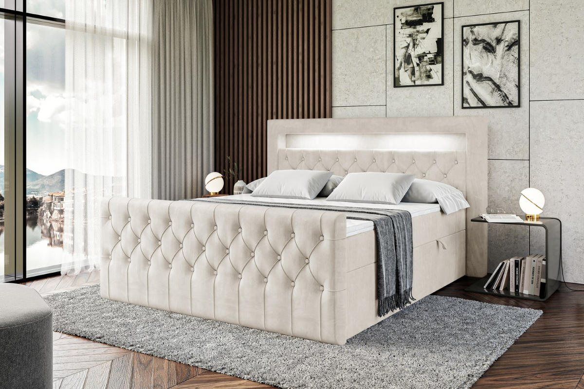 BOXBETT AURORA - 180x200 - H3 - Ecru - Ecru, Holzwerkstoff (180/200cm) - ALTDECOR