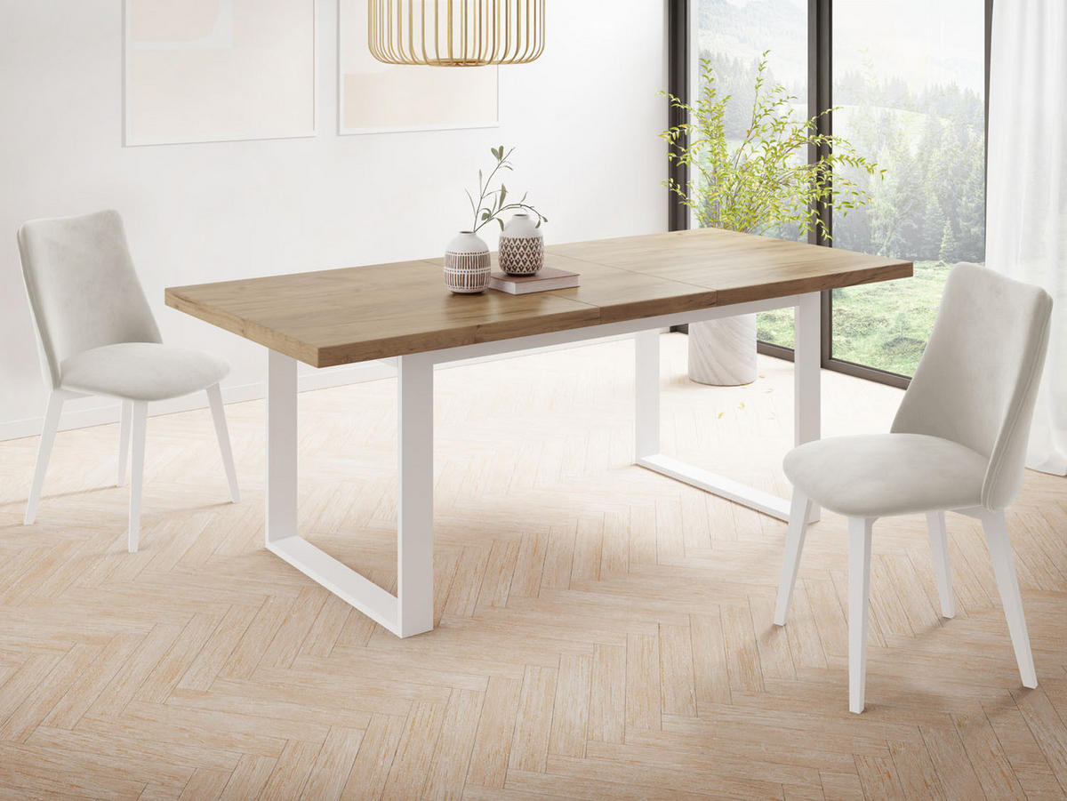 ESSTISCH Sana rechteckig ausziehbar, Wotan Eiche 140/200/80/75 cm - Eiche Wotan/Weiß, Holzwerkstoff/Metall (140/80/75cm) - WFL GROUP