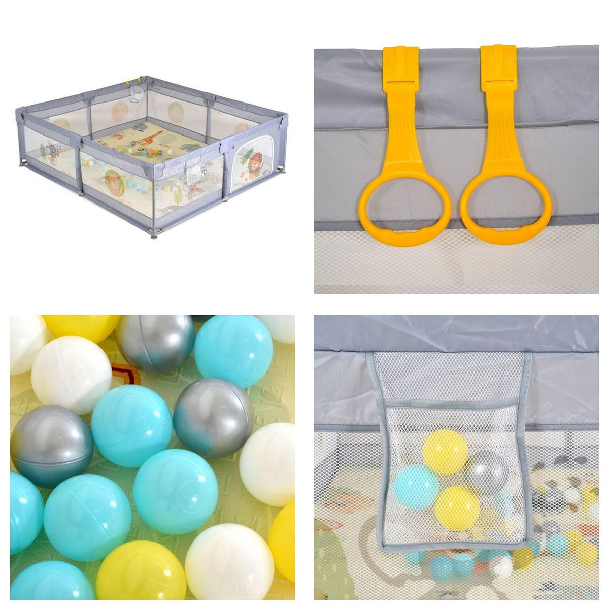 LAUFSTALL GameZone grau 180 x 200 cm, Bällebad, Basketballkorb, Spielmatte, klappbar - Grau, Metall (180/64/200cm) - Moni