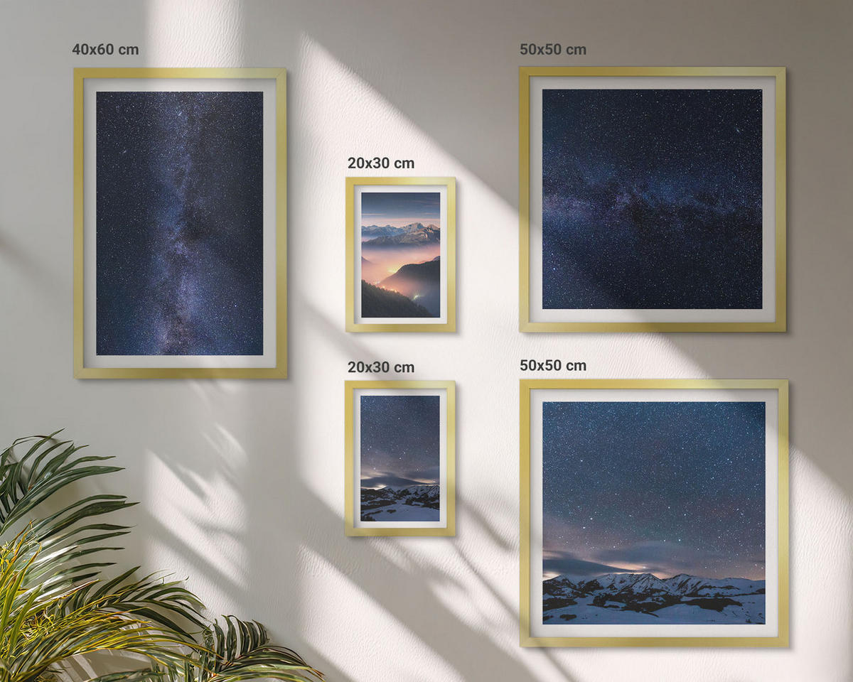 BILDER SET 5er Set - 50x50 cm & 20x30 cm & 40x60 cm Goldrahmen - Spiegelung der Felsen in Bergseen - Goldfarben, Kunststoff (40/60cm) - TULUP