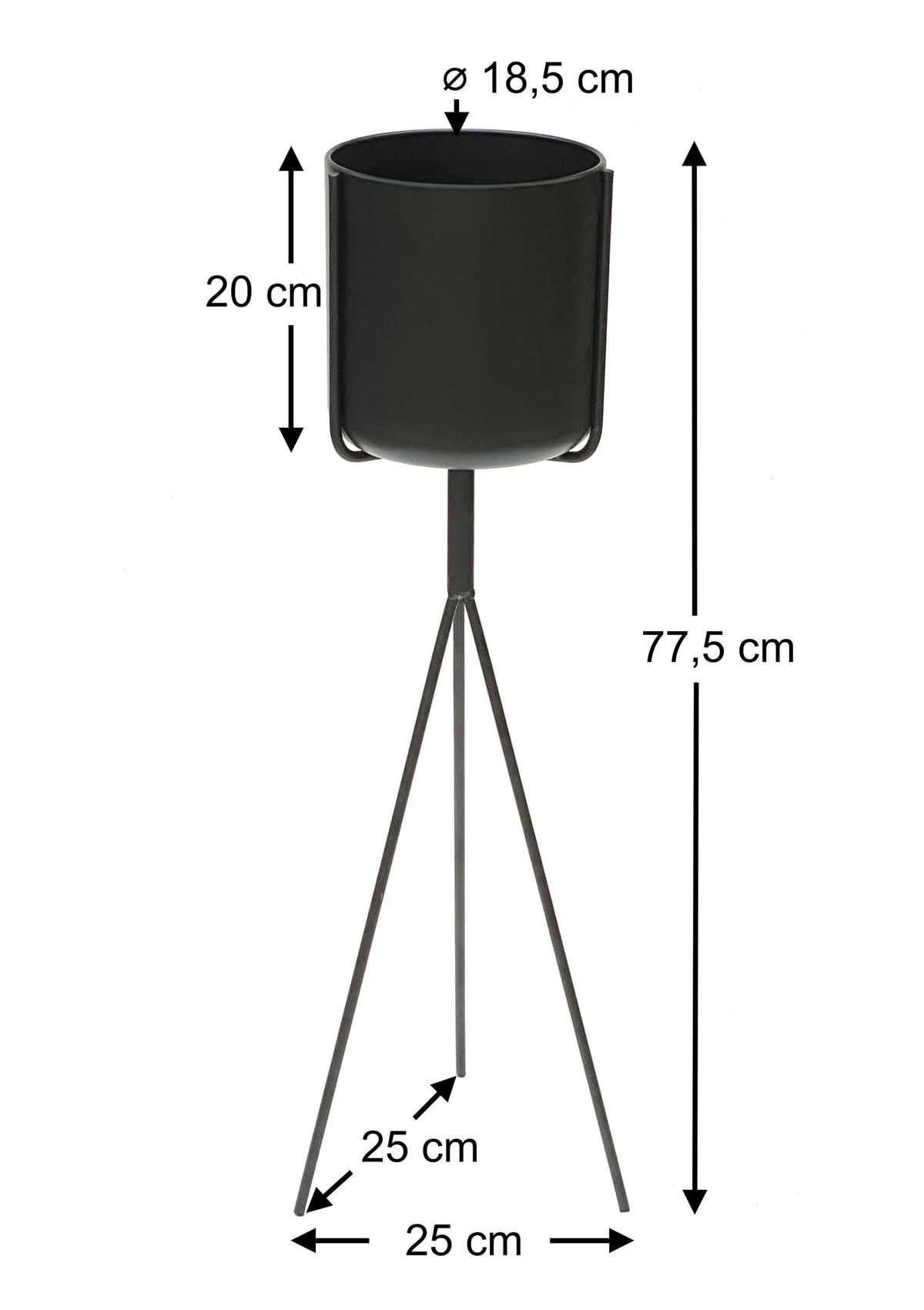 BLUMENSTÄNDER mit Topf Metall Schwarz 80 cm 96022 - Schwarz, Metall (25/77.5/25cm) - DanDiBo