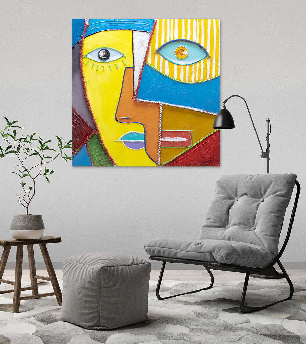 RUČNE MAĽOVANÝ AKRYLOVÝ OBRAZ 80/80 cm, viacfarebný, figurálny motív - viacfarebná, drevo/textil (80/80cm) - KUNSTLOFT