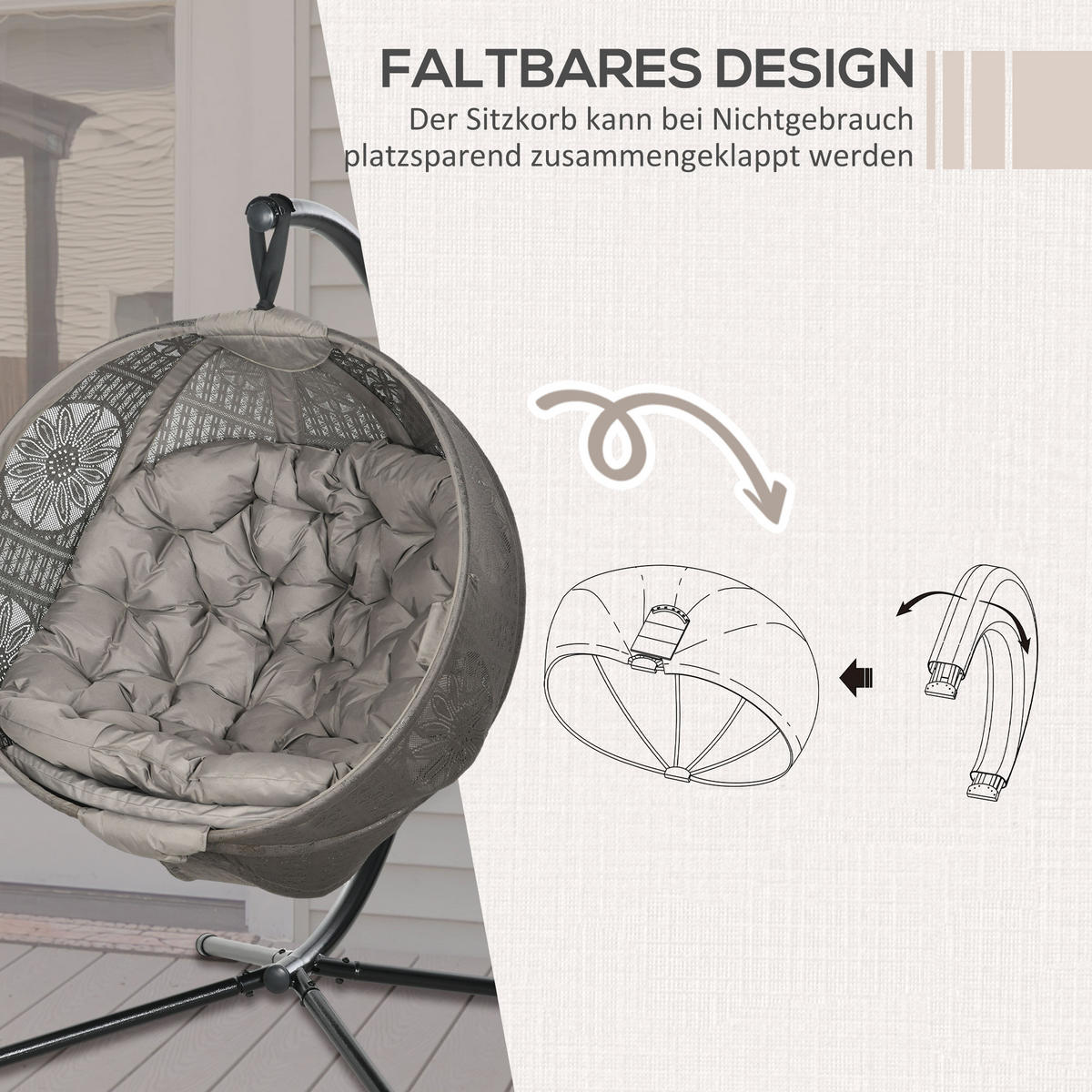 HÄNGESESSEL, Stahl, Polyesterstoff, Sand - Sandfarben, Kunststoff/Metall (116/172/125cm) - Outsunny