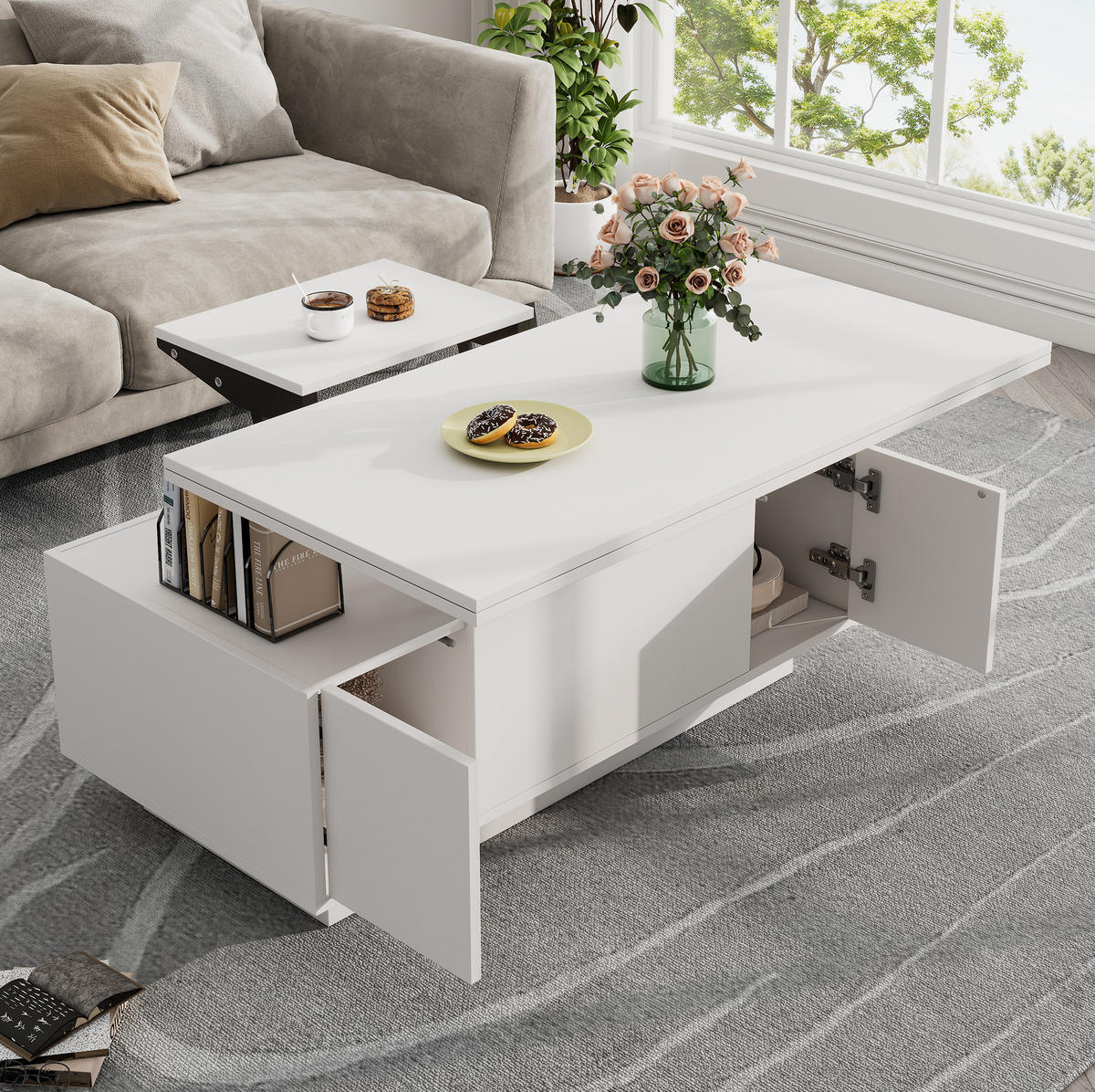 COUCHTISCH mit 2 Hebeplatten 100 x 50 x 43 cm Weiß - Weiß, Holzwerkstoff (100/50/55.5cm) - Meubliv