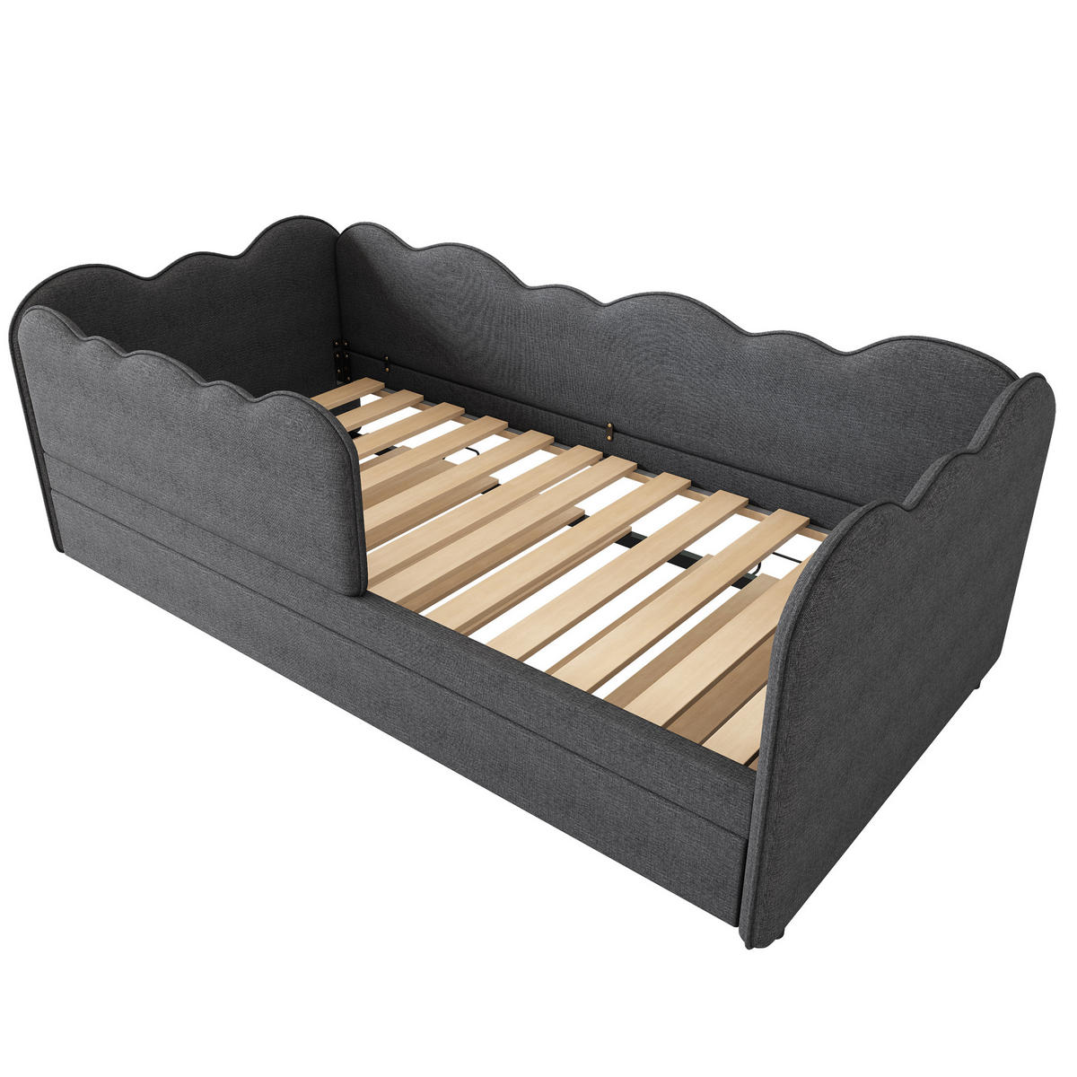 AUSZIEHBETT 90/190 cm mit Rausfallschutz, Wolken-Kopfteil & Leinenbezug, Grau - Grau, Textil (90/190cm) - Redom