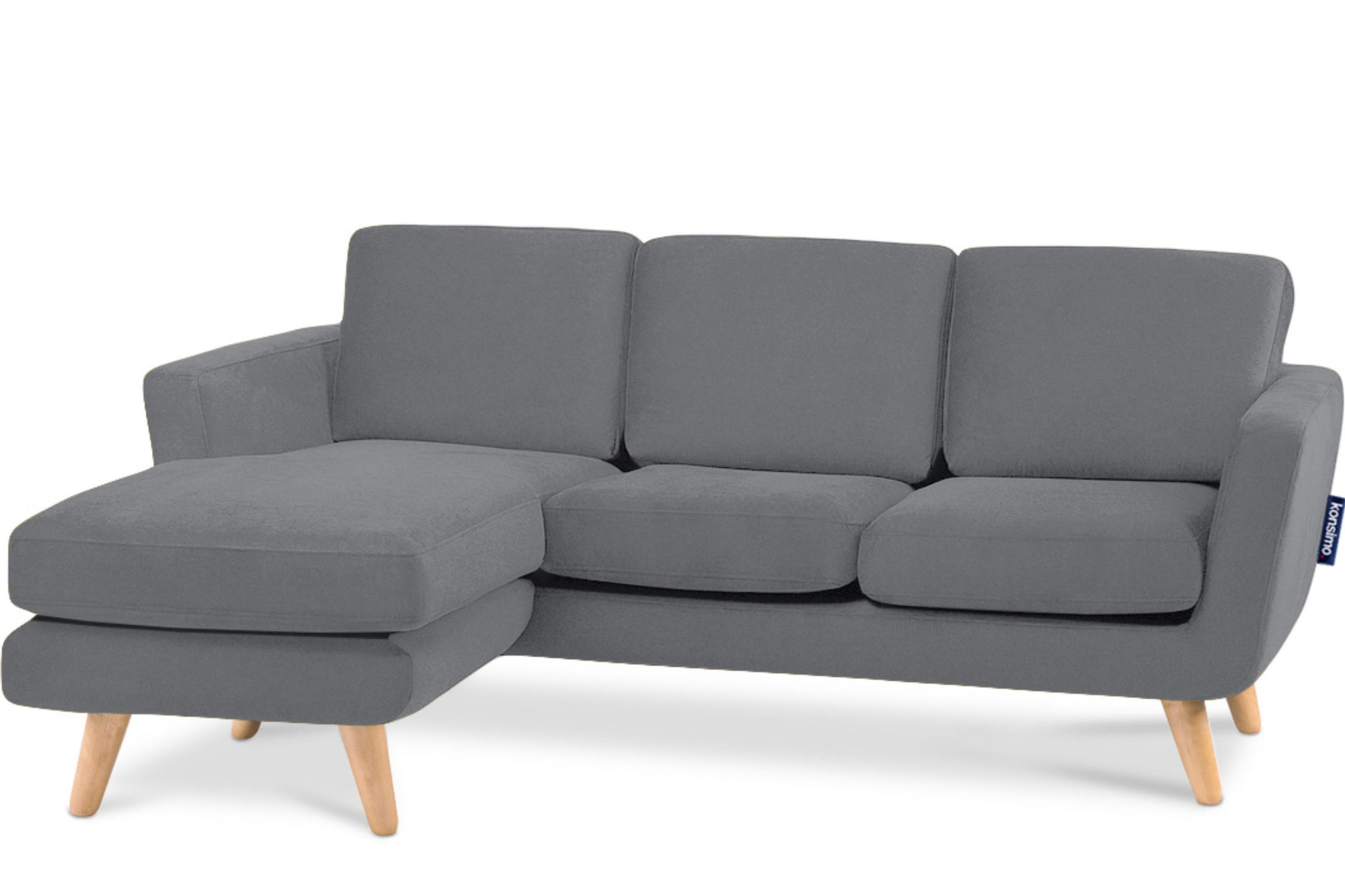 3-SITZER-ECKSOFA-LINKS TAGIO mit Ottomane , grau - Braun/Grau, Buchenholz/Textil (190/151cm) - KONSIMO®