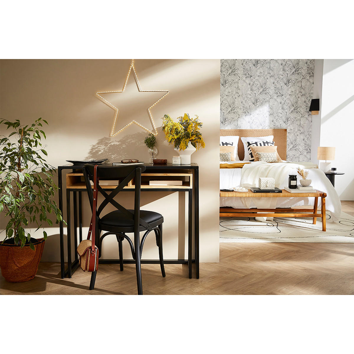 KONSOLE Mangoholz Metall B100 cm YPKA - Schwarz, Holz (100/38/81cm) - Miliboo