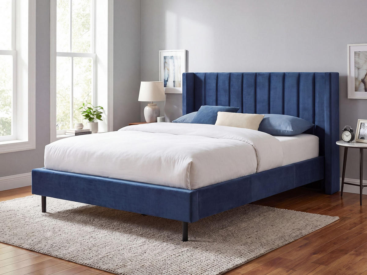 BETT mit Lattenrost 160/200 cm Blau Villette - Blau, Textil (160/200cm) - Beliani