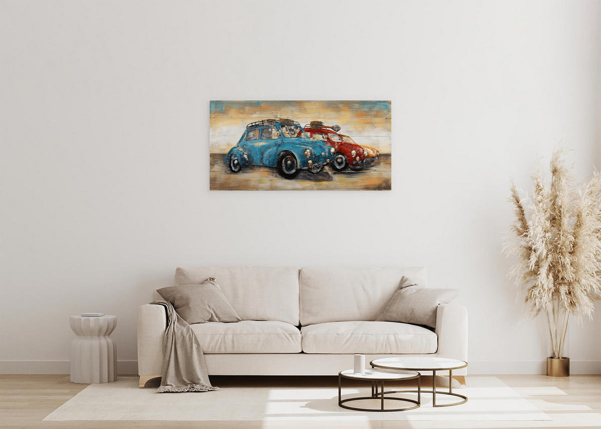 WANDBILD Blau 100/50 cm - Blau/Rot, Holz/Metall (3.5/50cm) - KUNSTLOFT