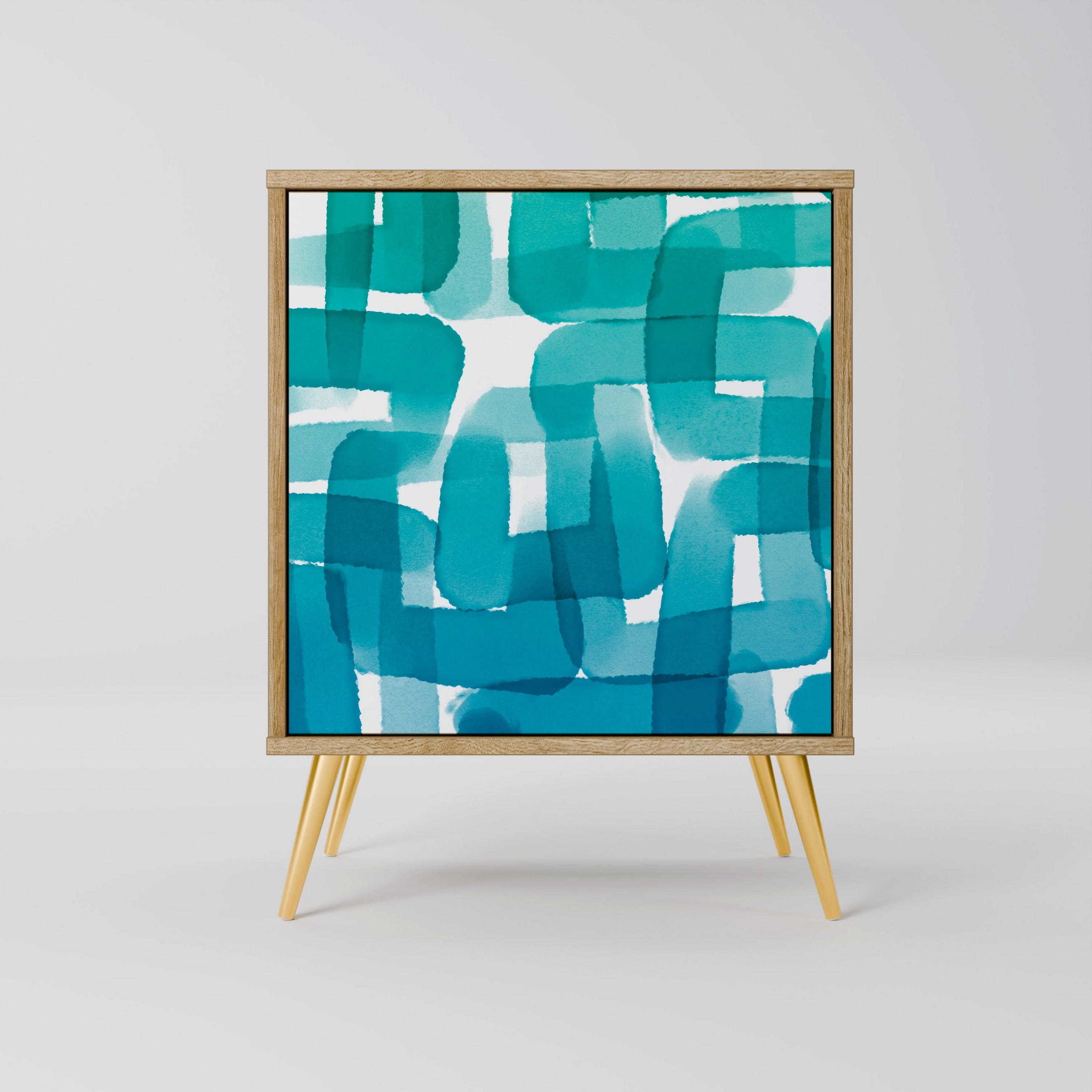 SIDEBOARD TURQUOISE RECTANGLES, Eichefarben, 57,5x42x75,5 cm, Goldfarbene Metallfüße - Eichefarben/Goldfarben, Holzwerkstoff/Metall (57.5/75.5/42cm) - SpaceRebels
