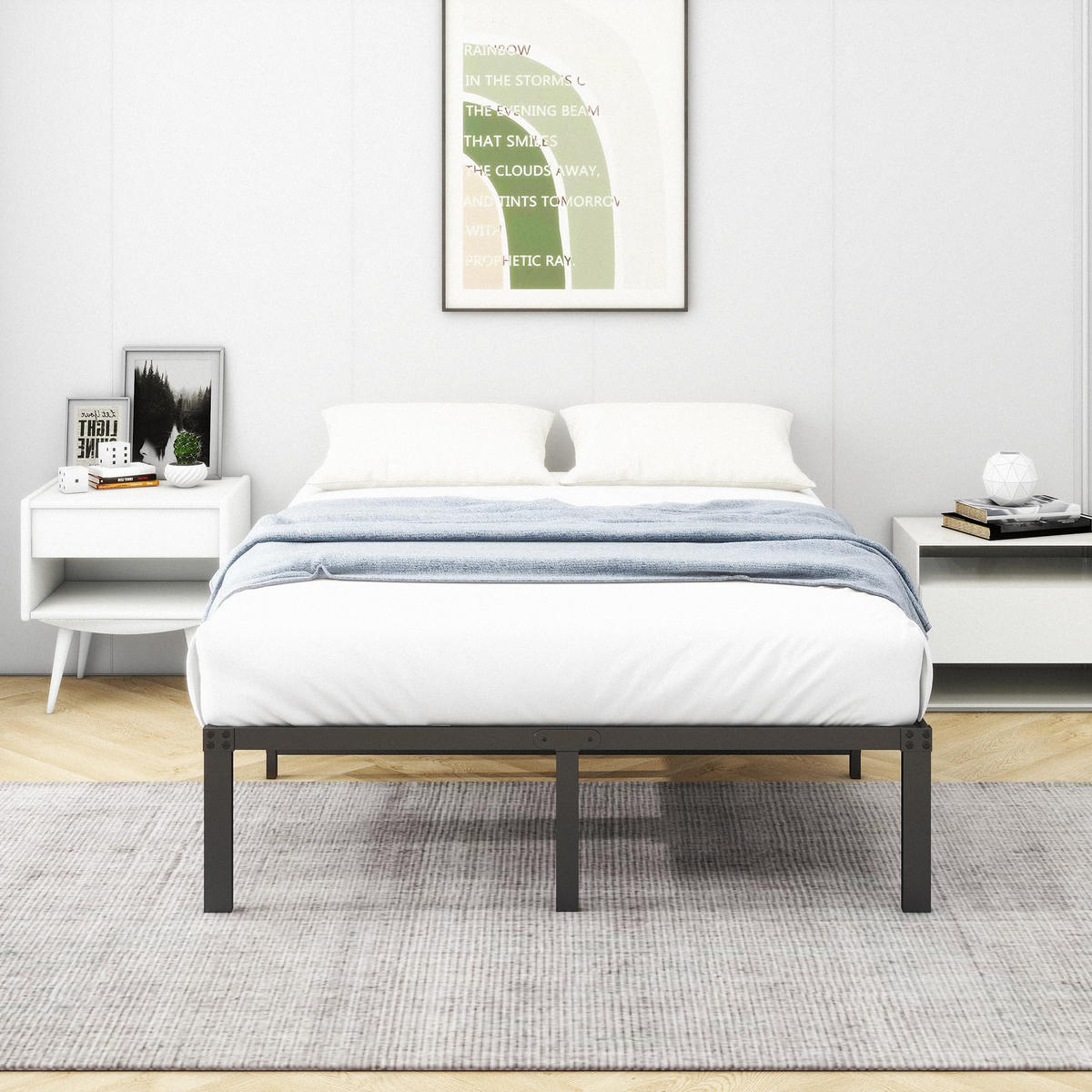 BETT Metall 120x200 cm Schwarz mit Stauraum - Schwarz, Metall (120/200cm) - Meubliv