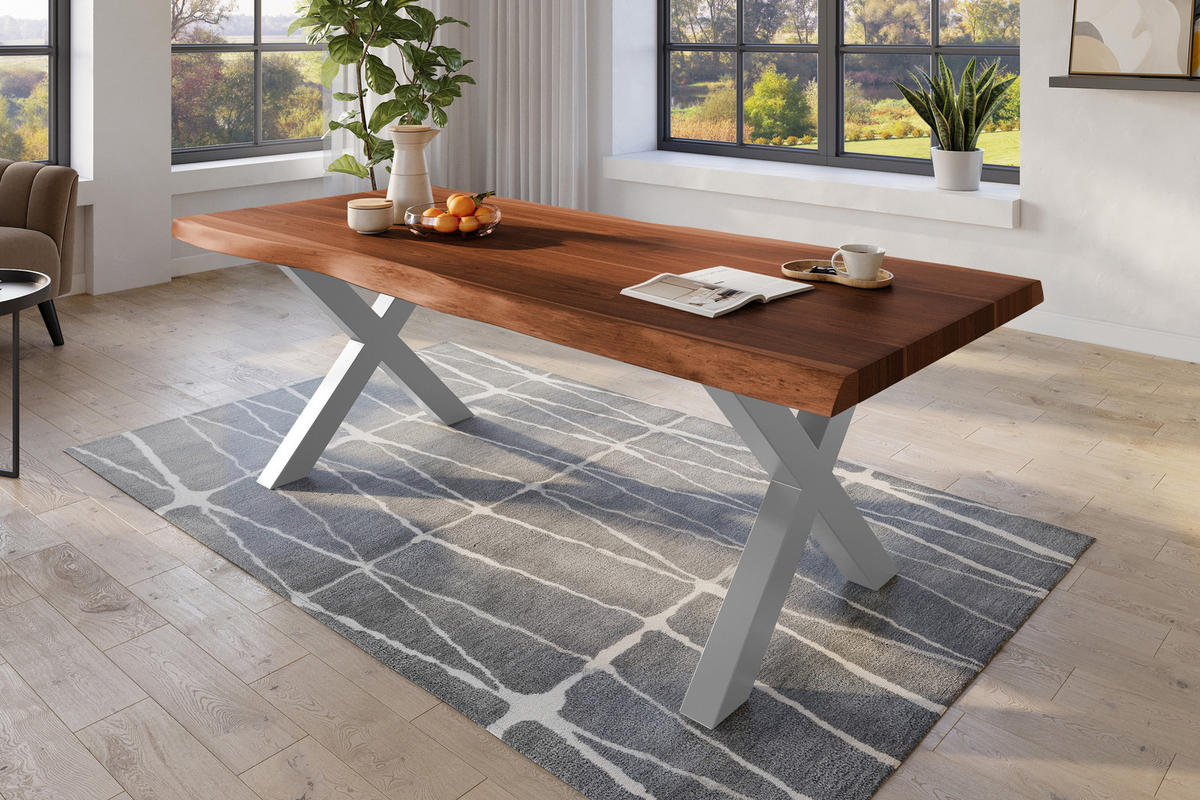 ESSTISCH TITAN - Silberfarben/Braun, Holz (110/240/79cm) - SAM