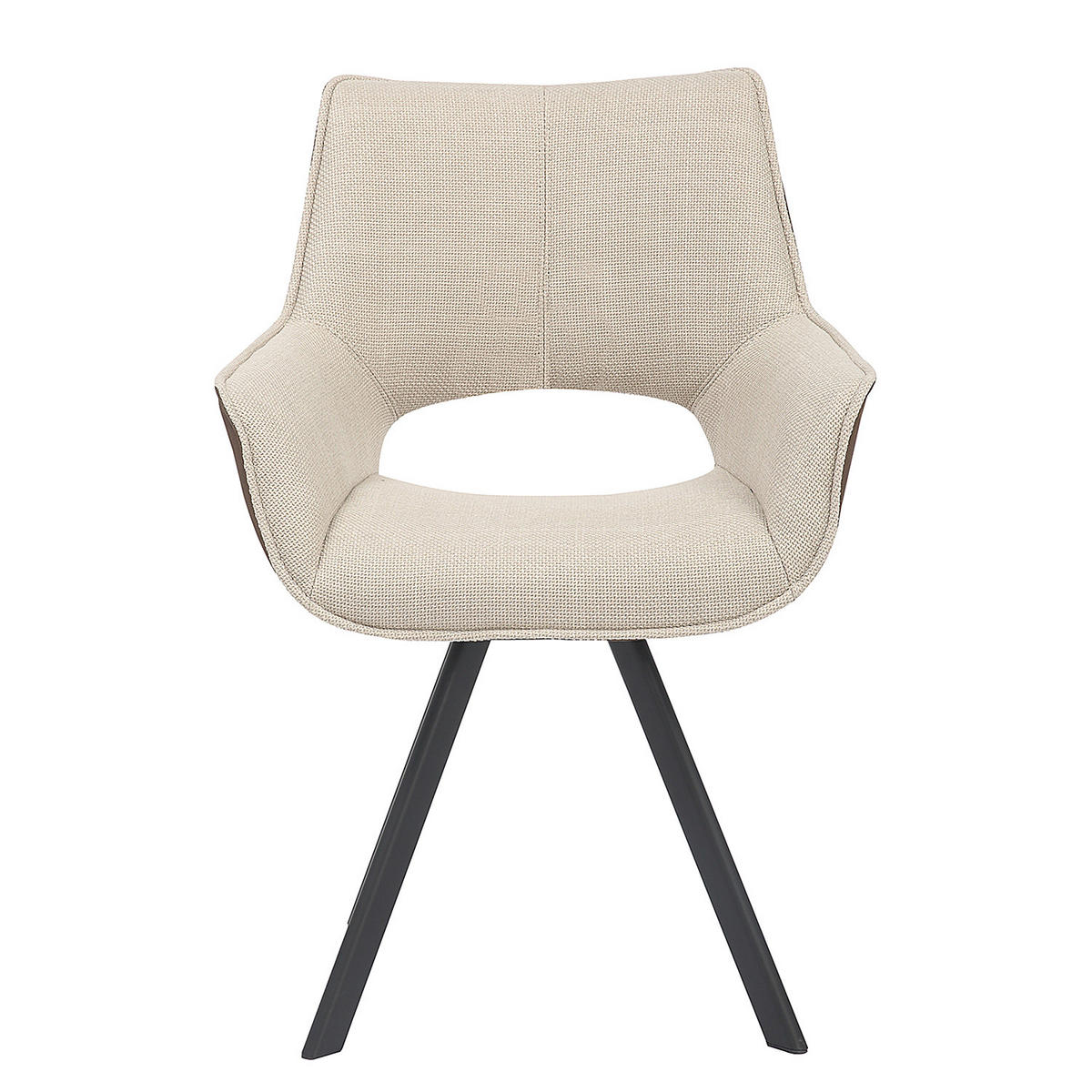 ARMLEHNENSTUHL - 2er-Set - Webstoff / Kunstleder - Beige/Schwarz, Textil/Metall (59/85/64cm) - home24