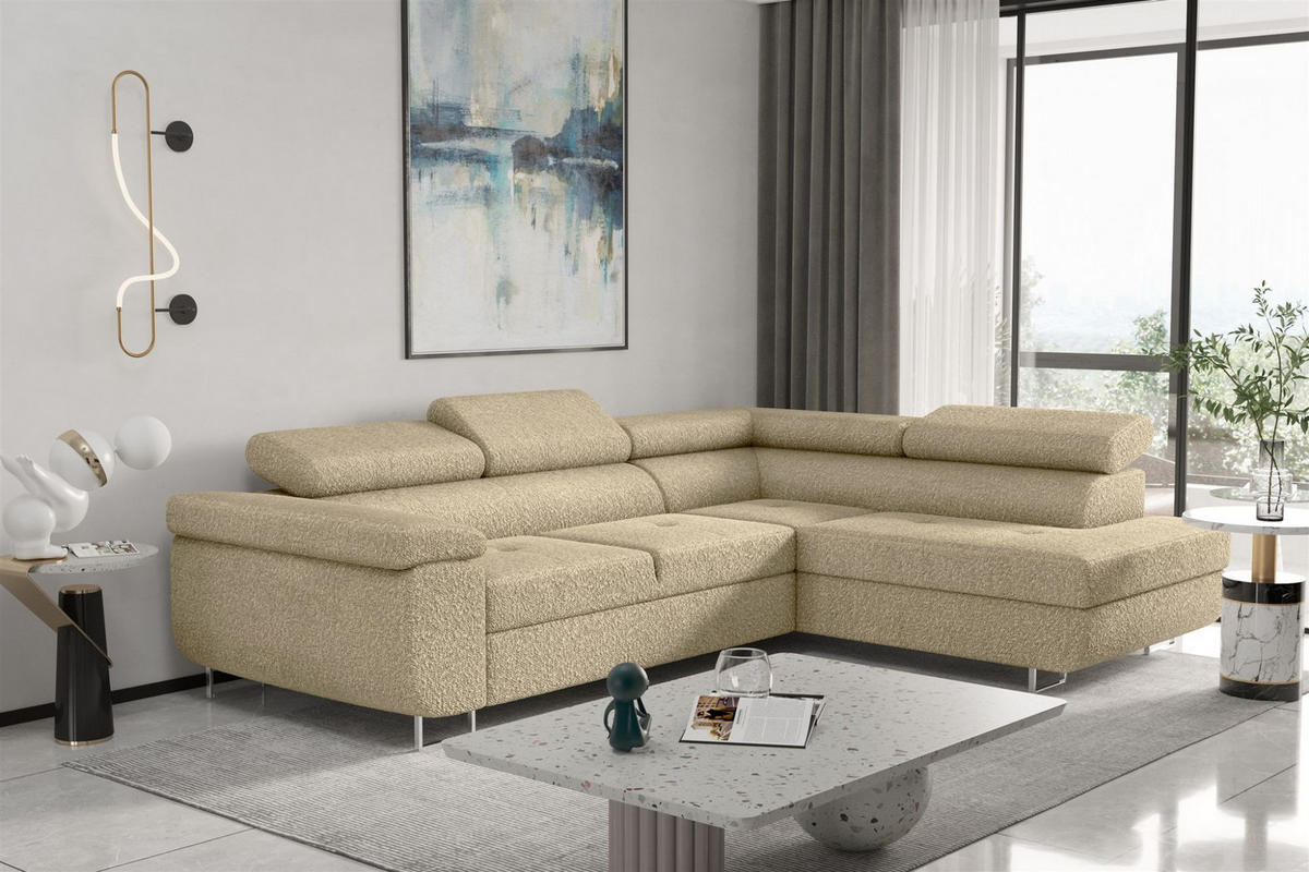 ECKSOFA Jade Mit Schlaffunktion - Creme, Holzwerkstoff/Textil (275/202cm) - Fun Möbel
