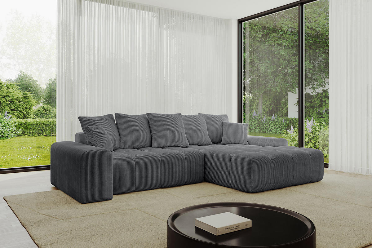 ECKSOFA Ottomane Rechts ENSI-L - 267x164x88 cm Dunkelgrau - Dunkelgrau, Holzwerkstoff/Kunststoff (164/267cm) - ALTDECOR