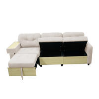 ECKSOFA 228/115/78 cm Beige mit Ausziehbarer Fußhocker, USB-Anschluss und Aufbewahrungstasche - Beige, Textil (228/80cm) - Oxeza