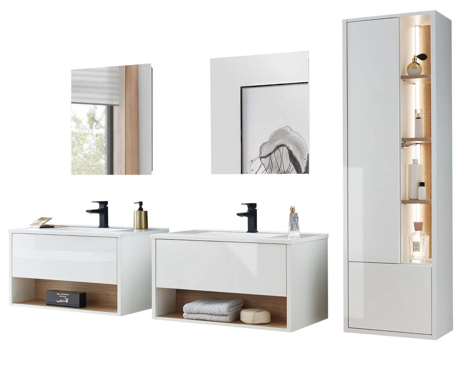 Furn.Design Badmöbel Weiß Hochglanz 225x190x47 cm