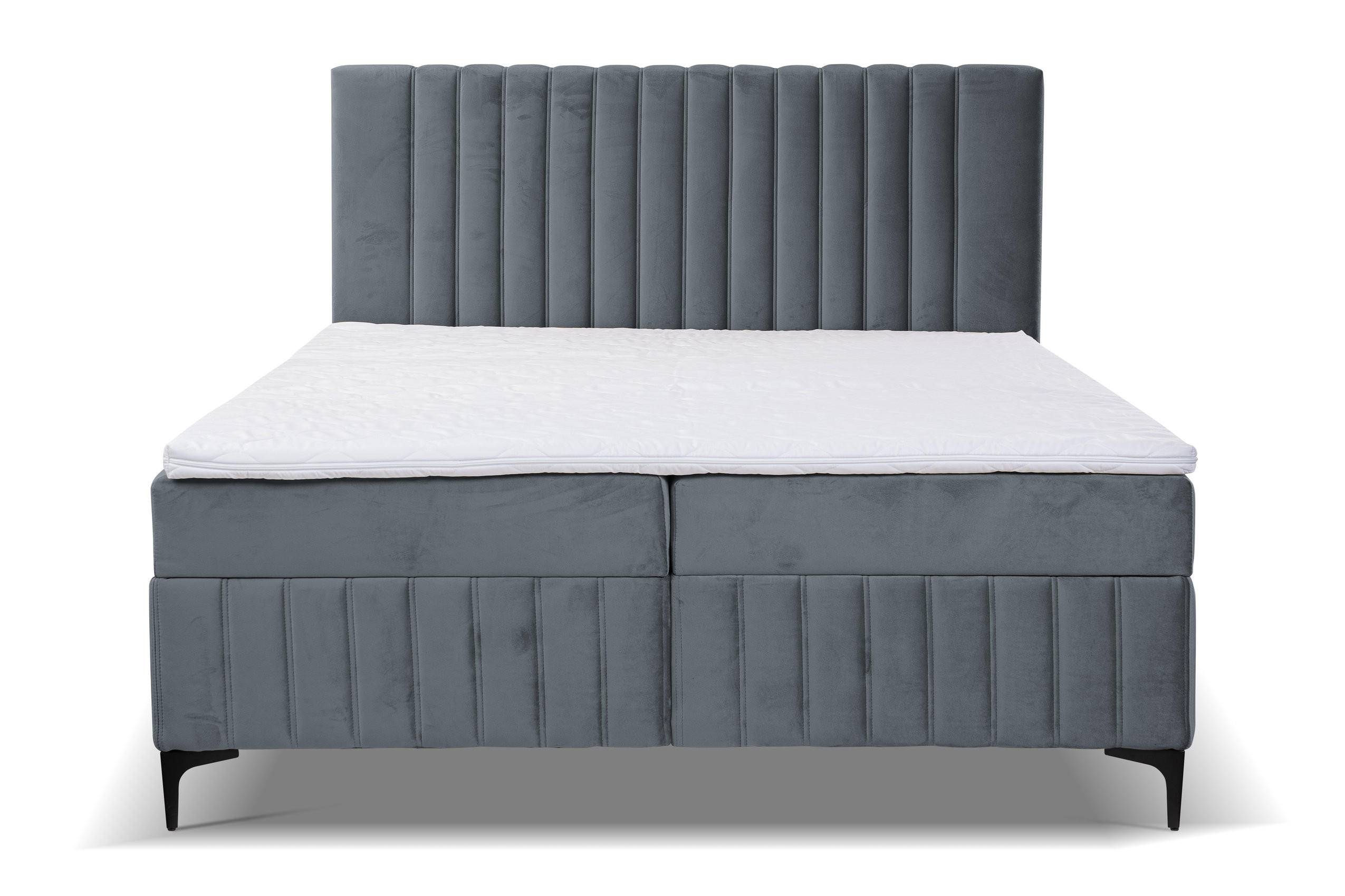 BOXBETT QUANT mit 2 Bettkästen, 180x200, Farbe: Grau, Velourstoff, mit Bonell-Matratze inkl. Topper - Grau, Holz/Kunststoff (180/200cm) - VENASI MÖBEL