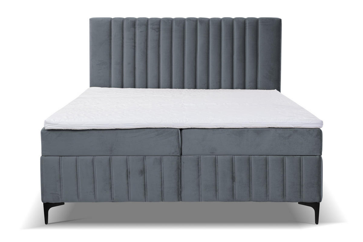 BOXBETT QUANT mit 2 Bettkästen, 180x200, Farbe: Grau, Velourstoff, mit Bonell-Matratze inkl. Topper - Grau, Holz/Kunststoff (180/200cm) - VENASI MÖBEL