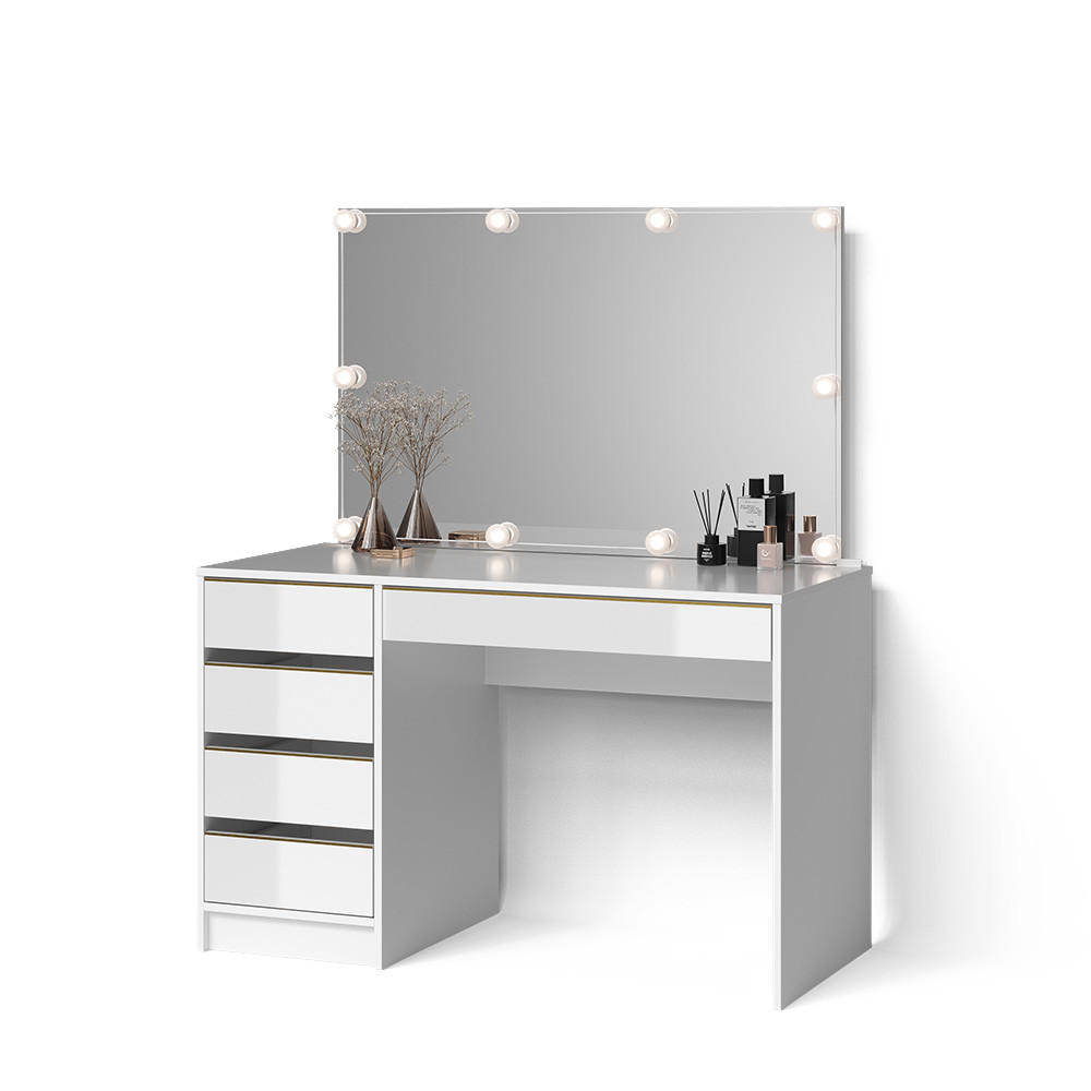 SCHMINKTISCH Imola Weiß/Gold 120 cm mit LED Beleuchtung - Goldfarben/Weiß, Holzwerkstoff (120/75/55cm) - Livinity®