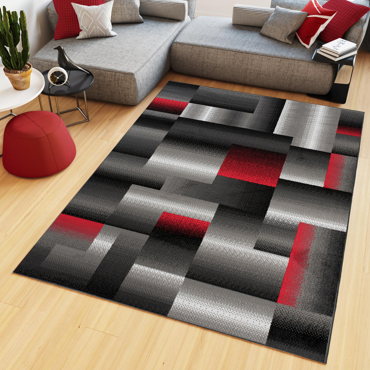 TEPPICH MAYA Rot Vierecke Streifen Verwischt 130/190 cm - Rot, Textil (130/190cm) - Tapiso