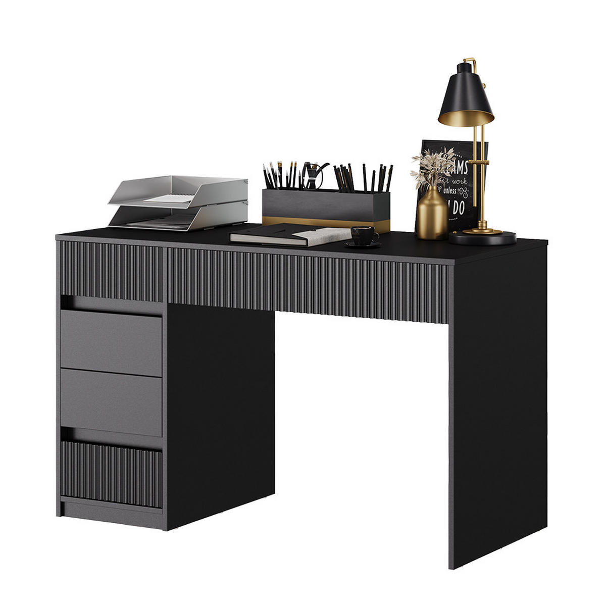 SCHREIBTISCH Omira Schwarz 120 x 55 cm mit 5 Schubladen - Schwarz, Holzwerkstoff (55/120/76cm) - Vicco