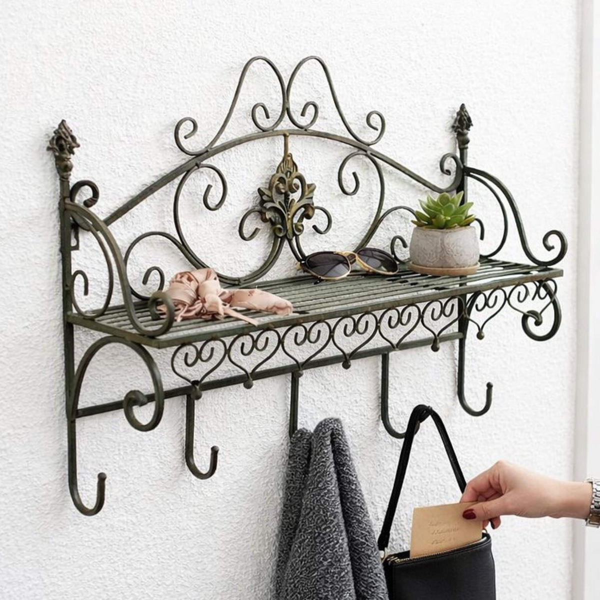 WANDGARDEROBE Metall mit Ablage Garderobe 60 cm - Grün, Metall (60/44/17cm) - DanDiBo
