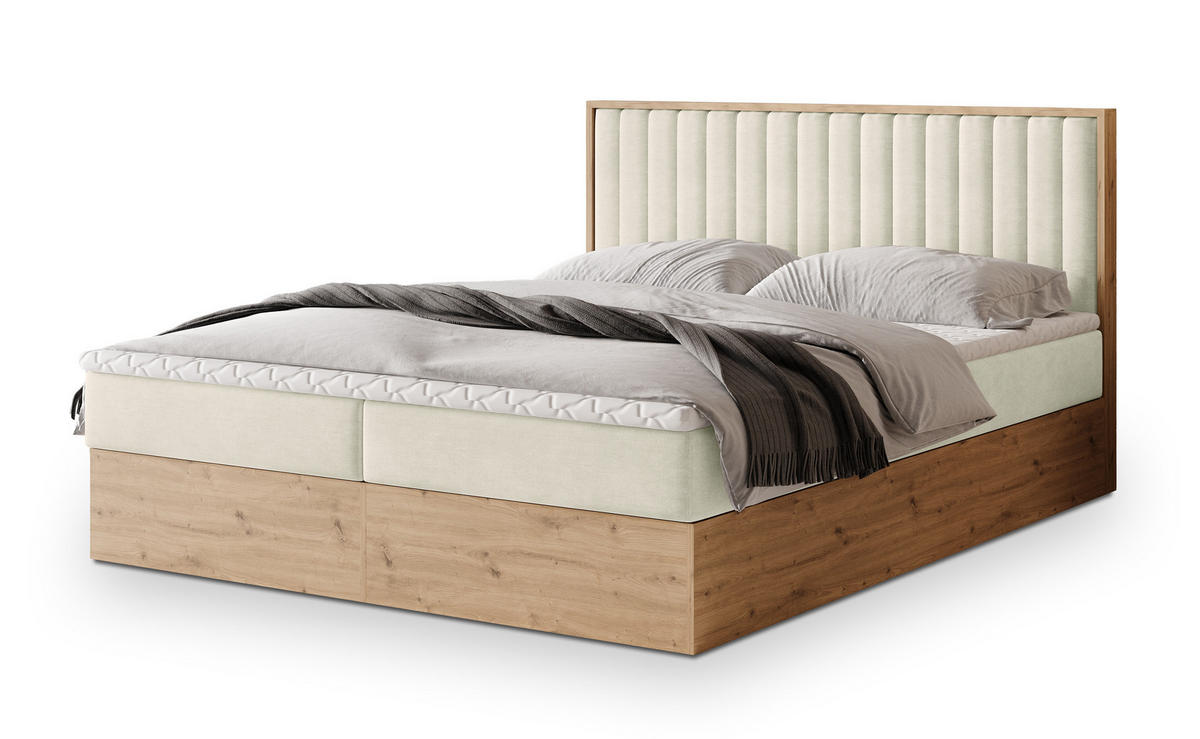 POSTEL BOXSPRING VARELI 180x200 cm, s matrací a úložným prostorem, krémová - krémová, kompozitní dřevo/textil (180/200cm) - MASSENO