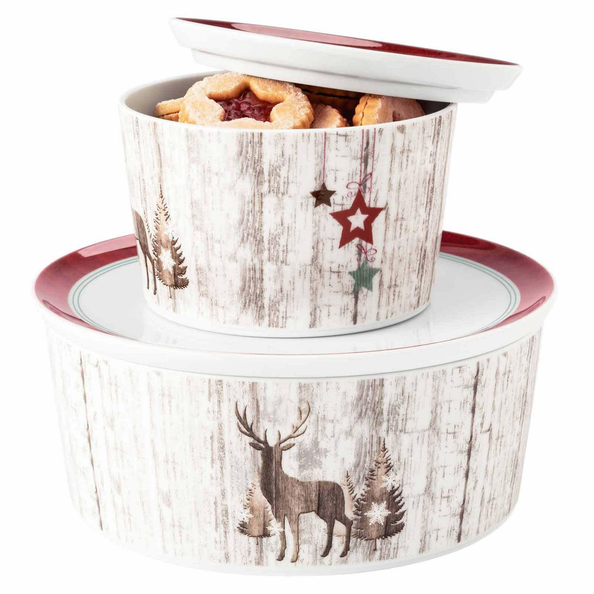 GEBÄCKDOSEN Life Christmas weiß-braun ø 14 / 21 cm 2er Set - Weiß/Braun, Keramik (1/1/1cm) - Seltmann Weiden