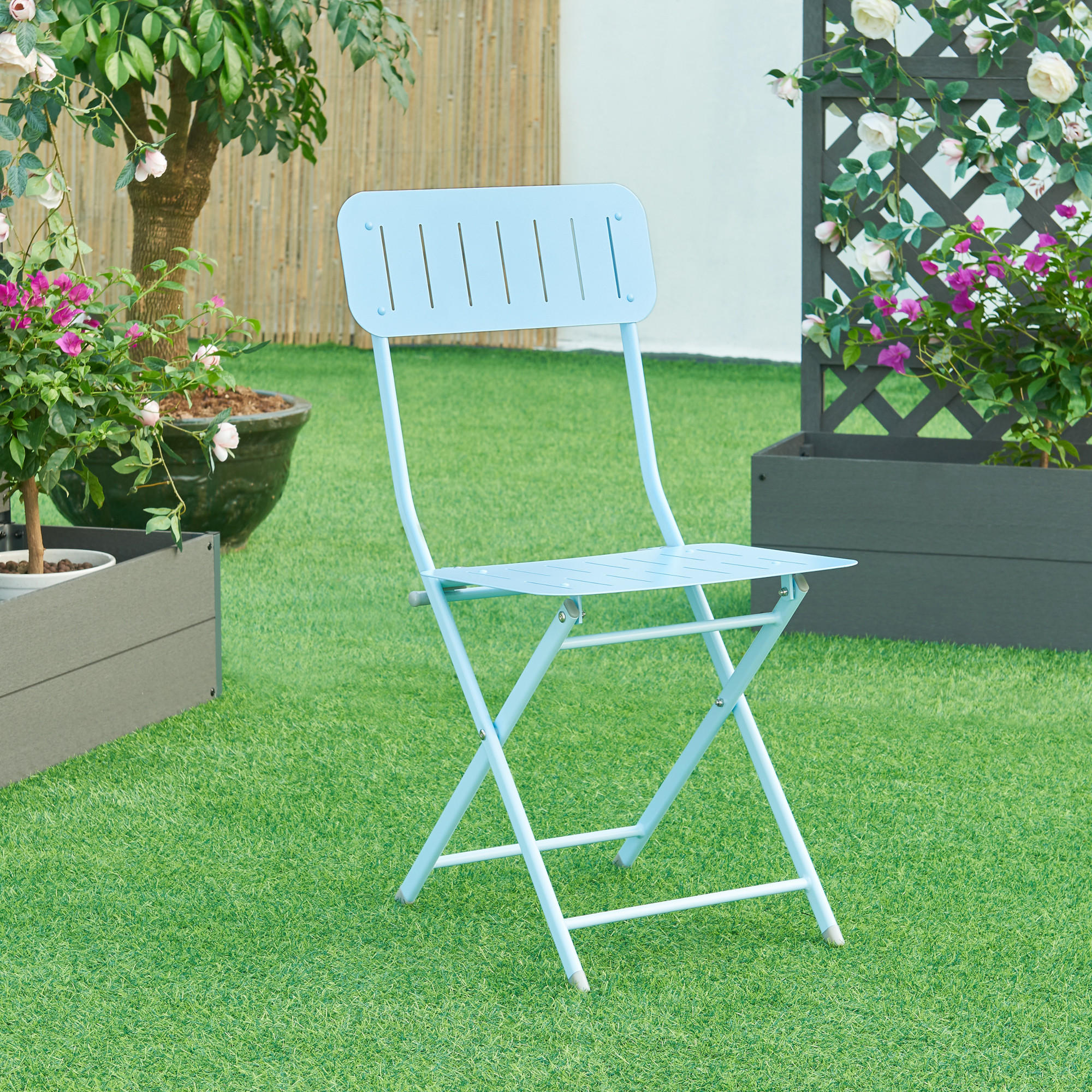 GARTENKLAPPSTUHL-SET 2 TLG. Sande - Hellblau, Metall (42/84.5/50cm) - [en.casa]