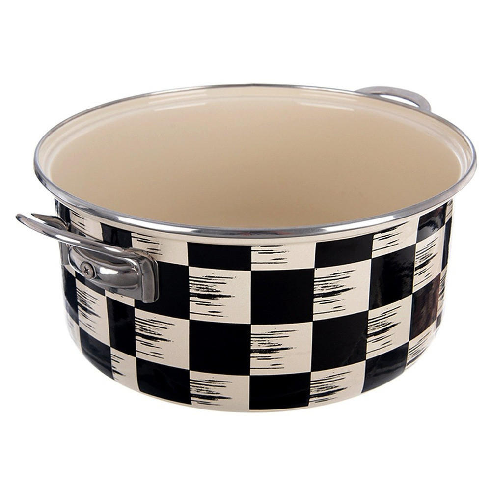 EMAILLIERTOPF Schachbrett mit Karomuster beige - Beige, Metall (26cm) - Orion 