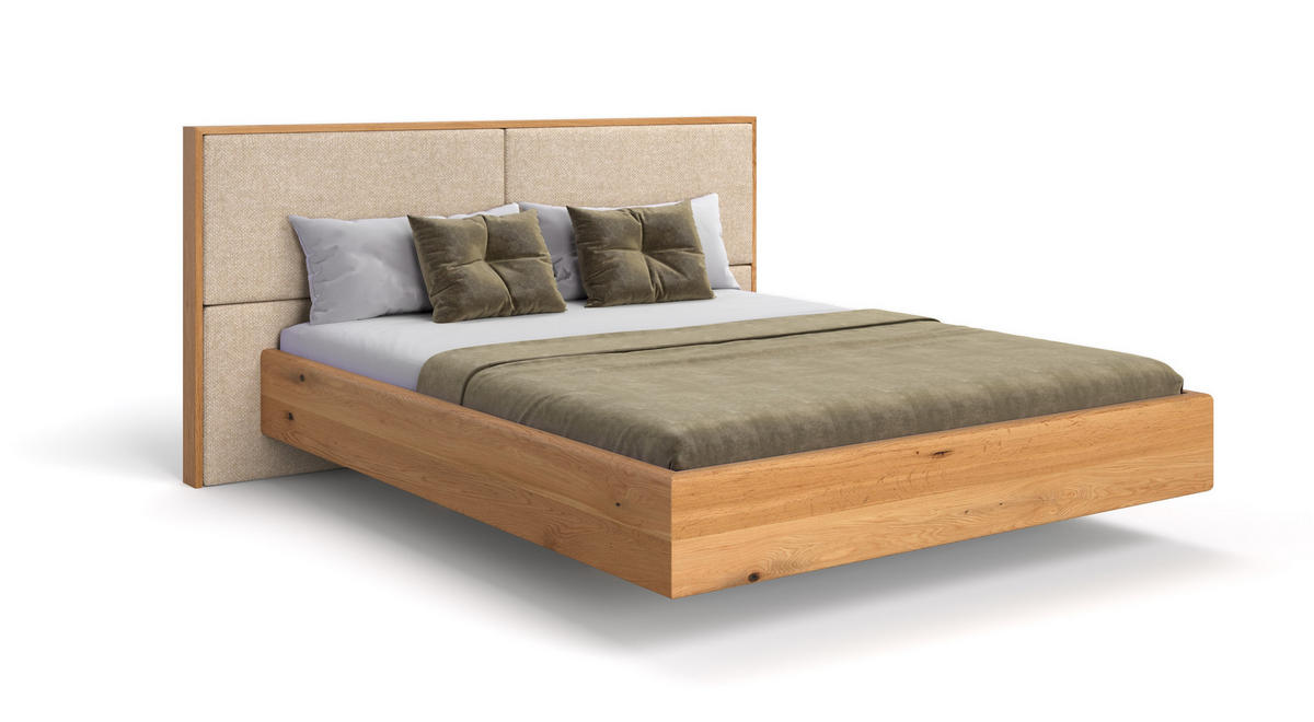 MASSIVHOLZBETT schwebend Dome aus Eiche 180x220 cm, Storm 06 (Beige) - Eichefarben/Braun, Holz (180/220cm) - Danzz