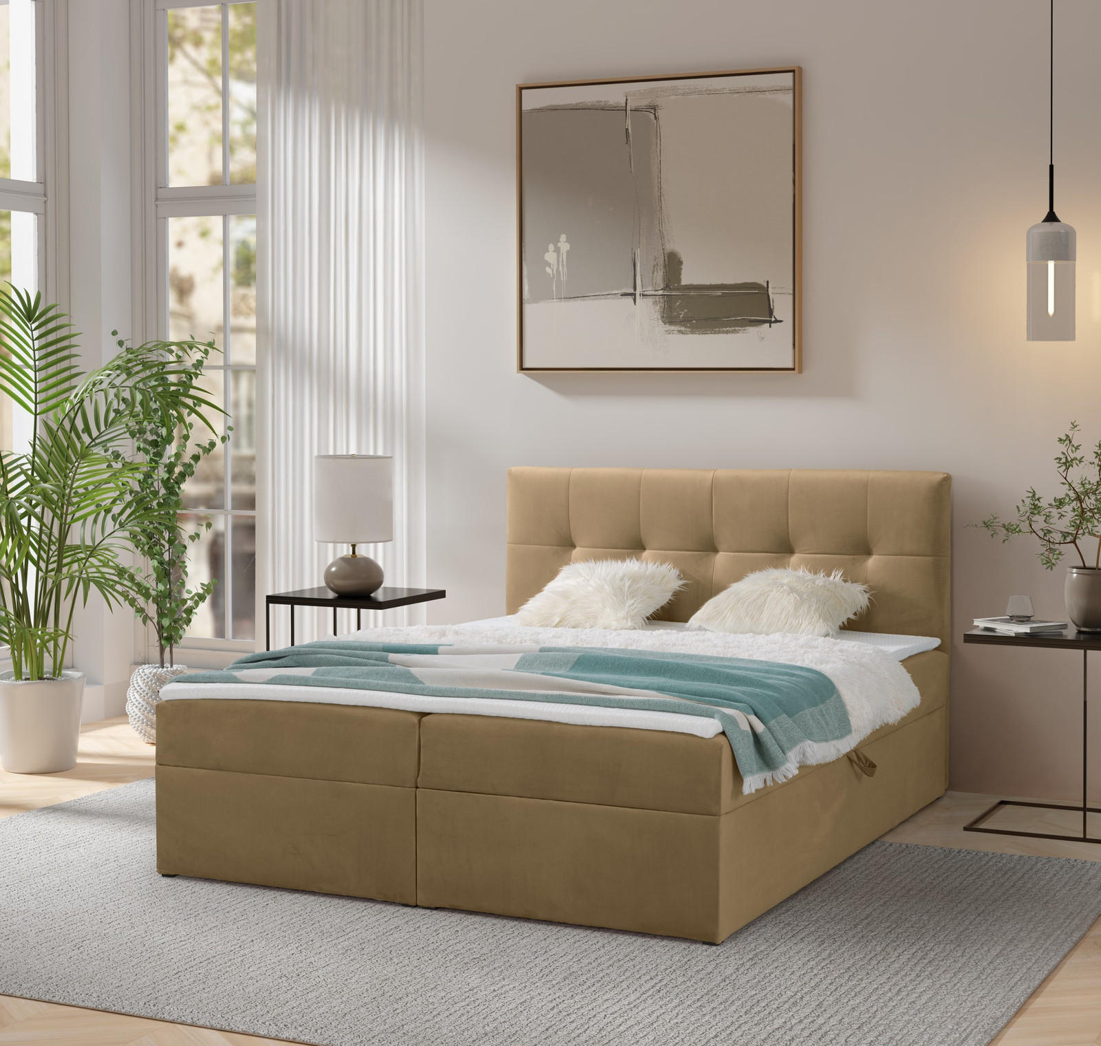 BOXBETT Toronto 140x200 Bonell-Matratze H3 und Topper - Hellbraun/Silberfarben, Holz/Holzwerkstoff (140/200cm) - Ravio