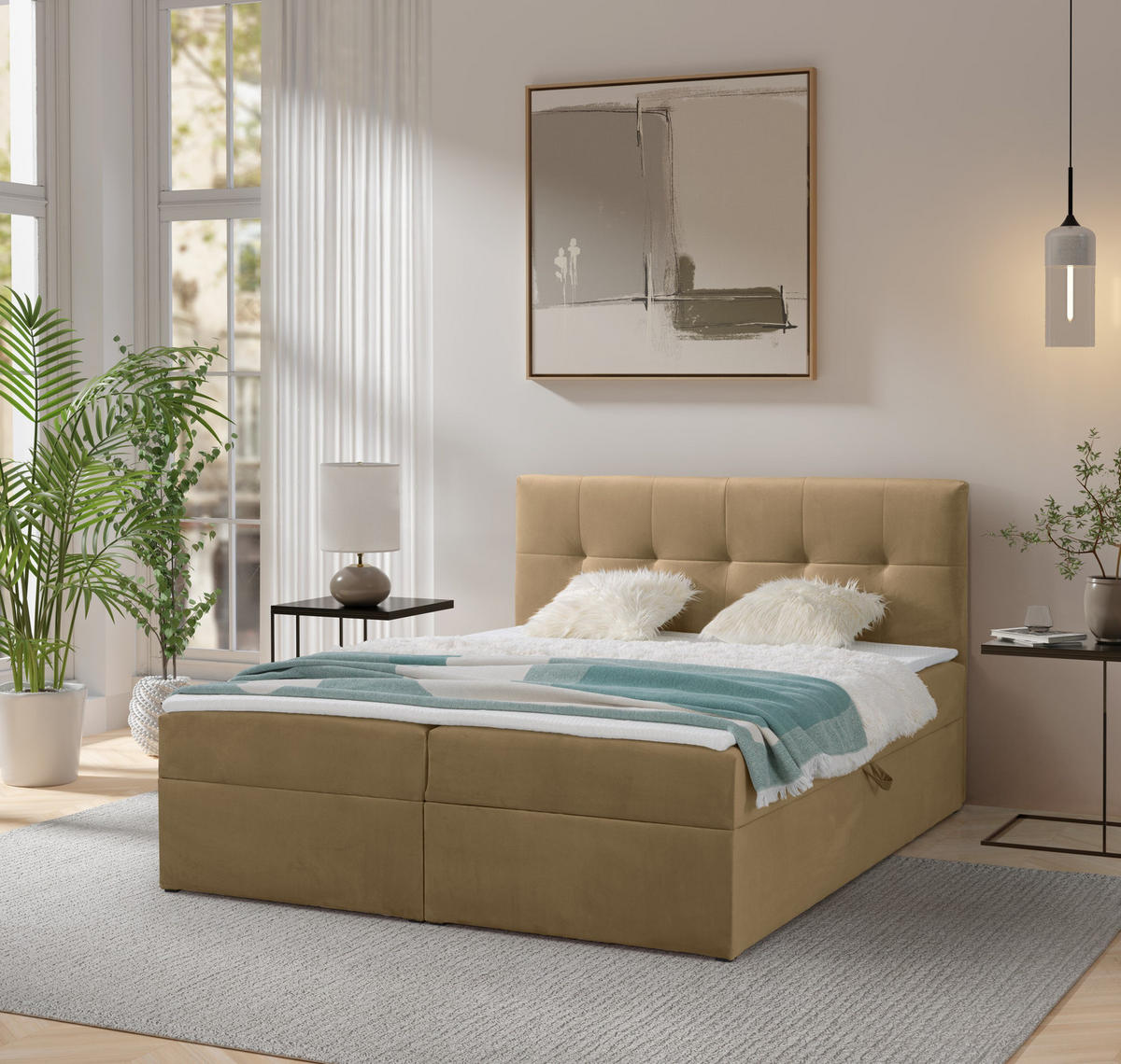 BOXBETT Toronto 160x200 Bonell-Matratze H3 und Topper - Hellbraun/Silberfarben, Holz/Holzwerkstoff (160/200cm) - Ravio