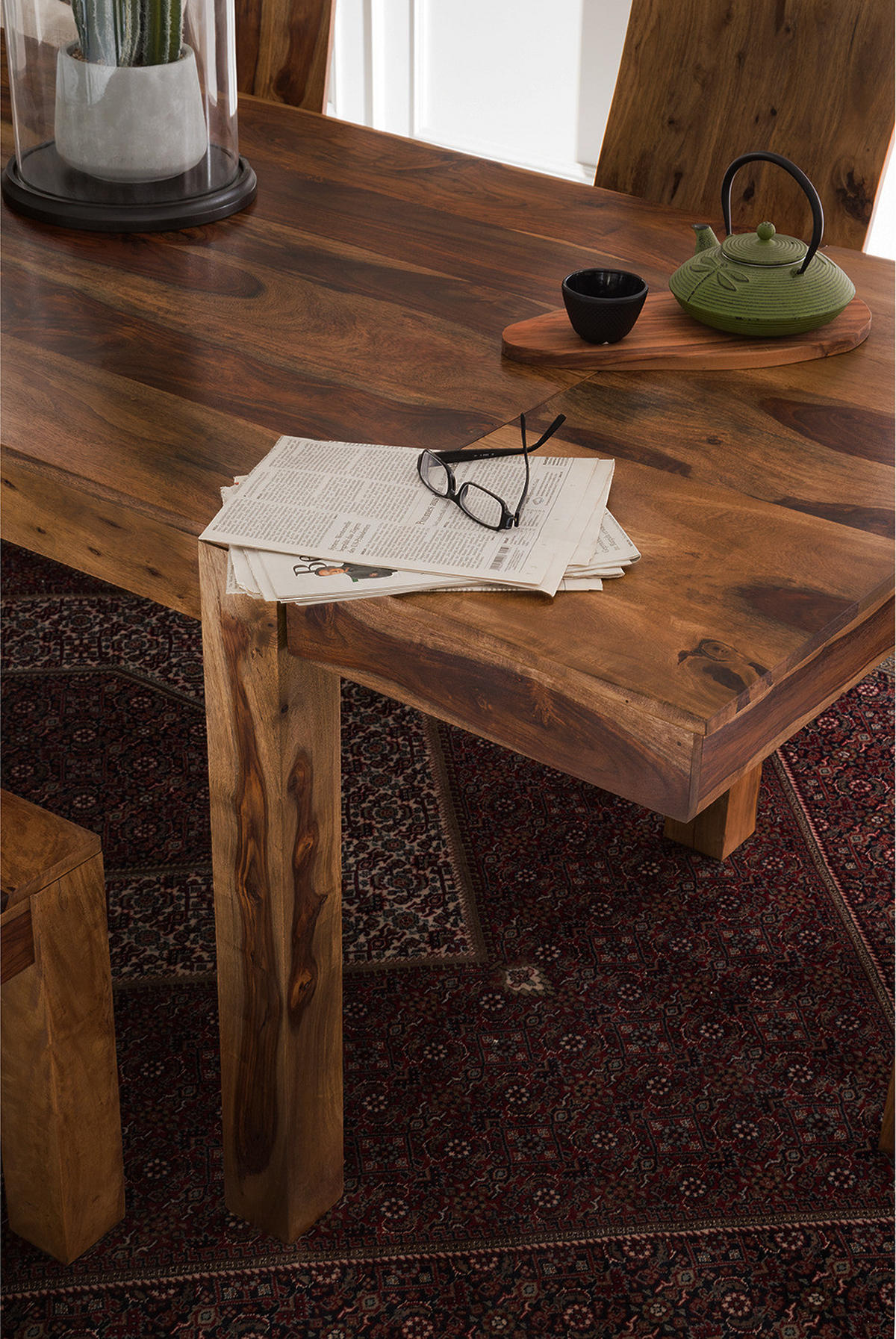 ESSTISCH mit Ansteckplatten - Sheesham massiv - Sheeshamfarben, Holz (90/160/77cm) - home24