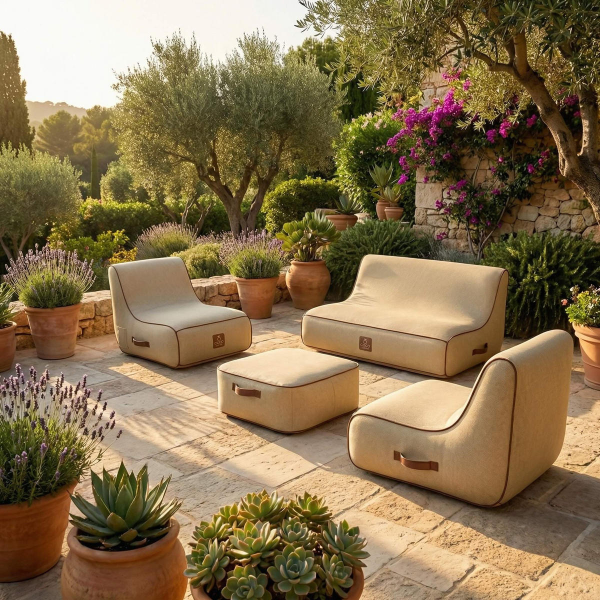 GARTENSET 4-tlg. Beige - Beige, Kunststoff/Textil - Coco Lounge