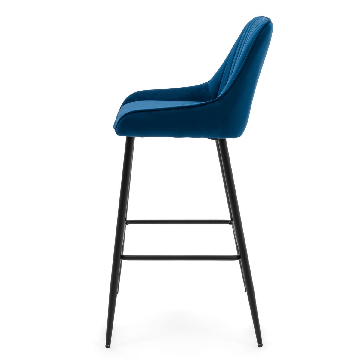 BARHOCKER PASSO gepolstert mit Steppung - dunkelblau - Samt Velours - Schwarz/Dunkelblau, Metall (50/95/55cm) - NEW HOME