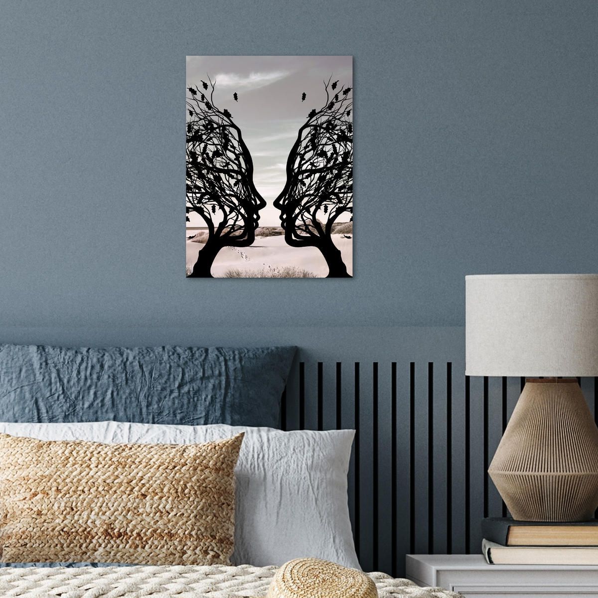 POSTER Strand - Meer - Menschen - Baum - Moderne Kunst 30x40 cm - Hellgrau, Papier (30/40/0.1cm) - MuchoWow