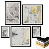 WANDBILDER 5er-Set - 50x50 cm & 20x30 cm & 40x60 cm Schwarzer Rahmen - Beige abstrakte Formen Linien - Schwarz, Kunststoff (40/60cm) - ArtPrintCave