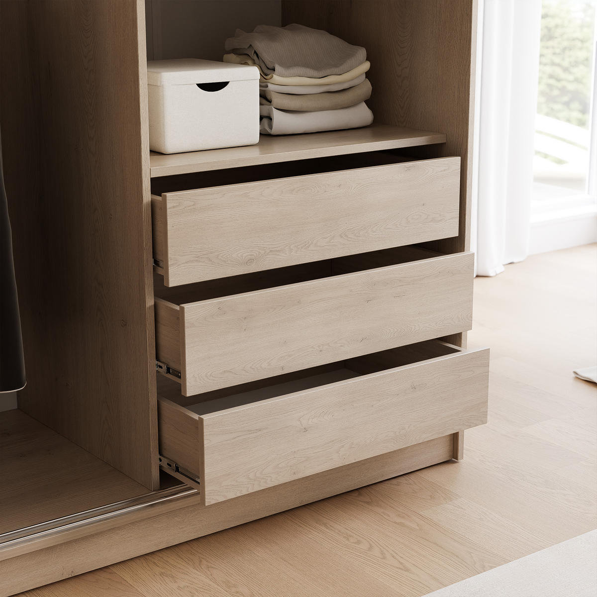 SCHIEBETÜRENSCHRANK SILENTE 140 cm mit Einlegeböden und Kleiderstange - Braun, Holzwerkstoff (140/205/60cm) - Idohome