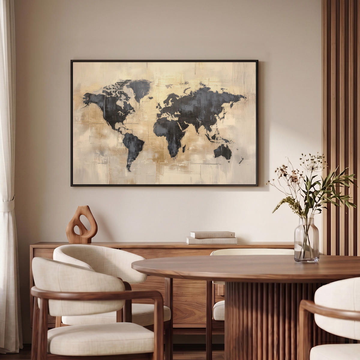 LEINWAND Bilder mit Rahmen - Weltkarte - Gold - Schwarz - Abstrakt - 90x60 - Kupferfarben, Textil (90/60cm) - MuchoWow