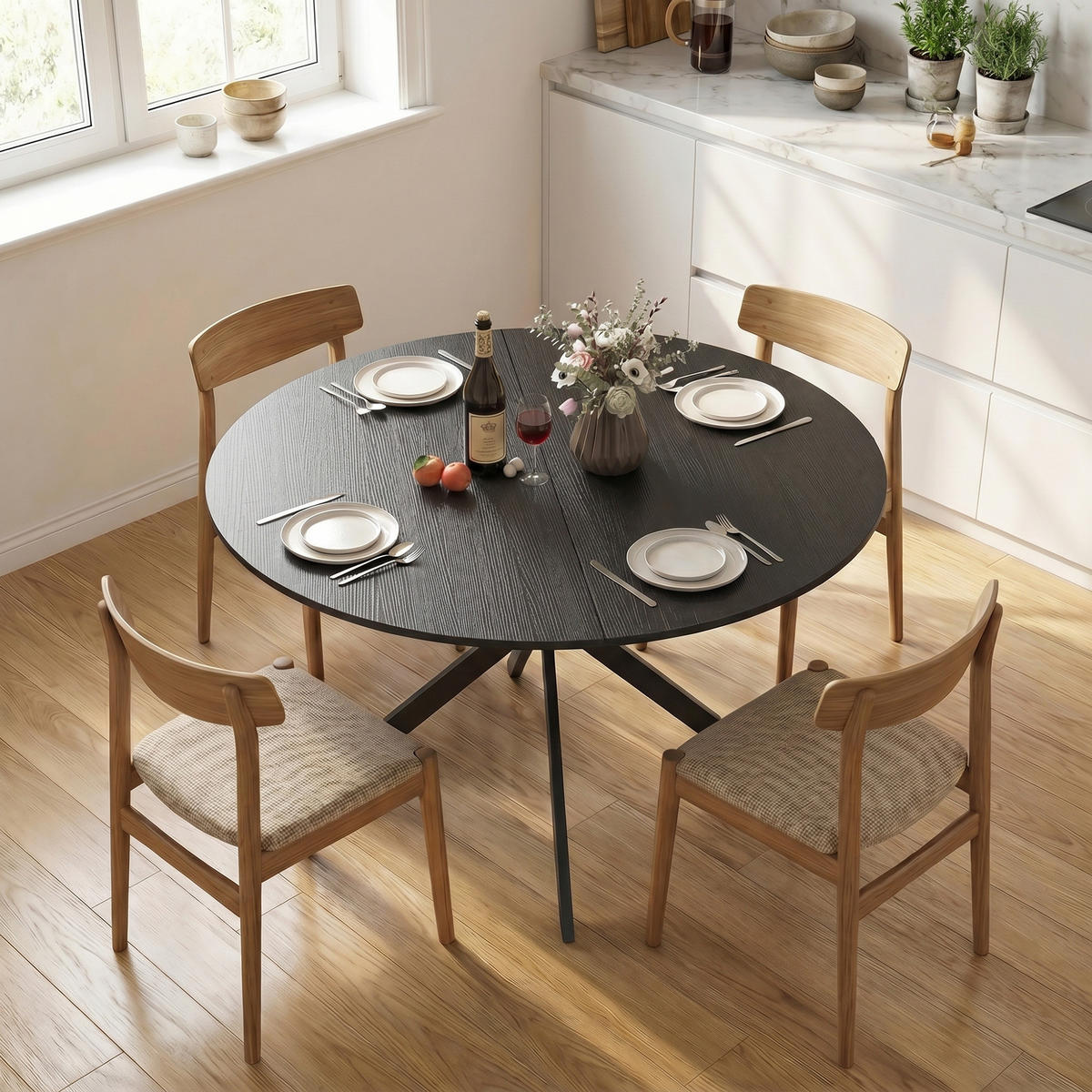ESSTISCH Schwarz 120/120/75 cm - Schwarz, Metall (120/120/75cm) - PANGIVO