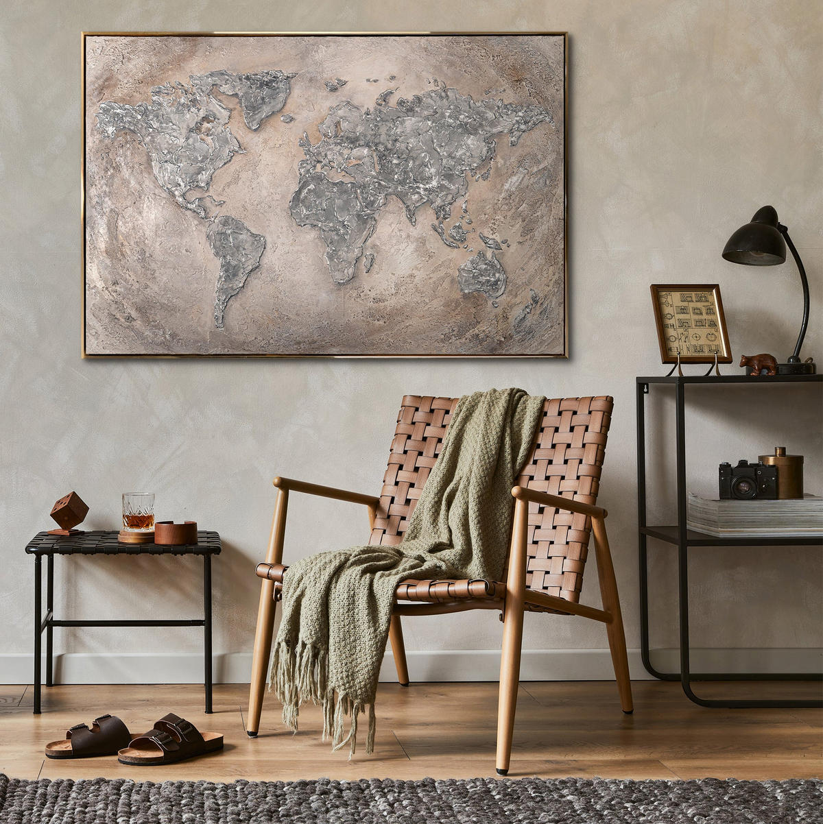 GEMÄLDE Welt auf Leinwand Schattenfugenrahmen Gold 140x100 cm - Goldfarben, Holz (140/100cm) - YS-art gallery