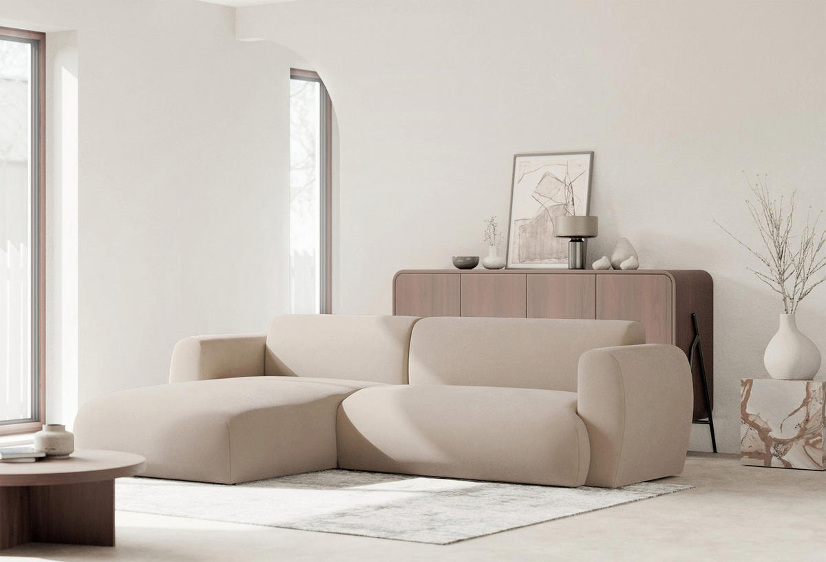 ECKSOFA Emia Creme links - Creme/Schwarz, Kunststoff/Textil (262/156cm) - Selsey