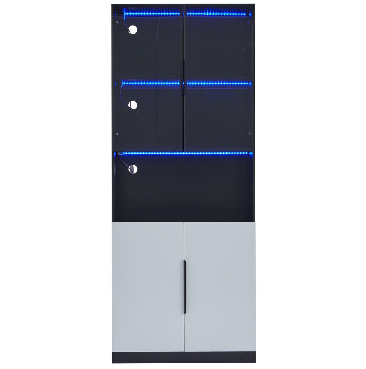 VITRINE 80/30/200 cm aus Holzwerkstoff mit LED-Beleuchtung und Glastüren Weiß - Weiß, Holzwerkstoff (80/200/30cm) - Modenvie