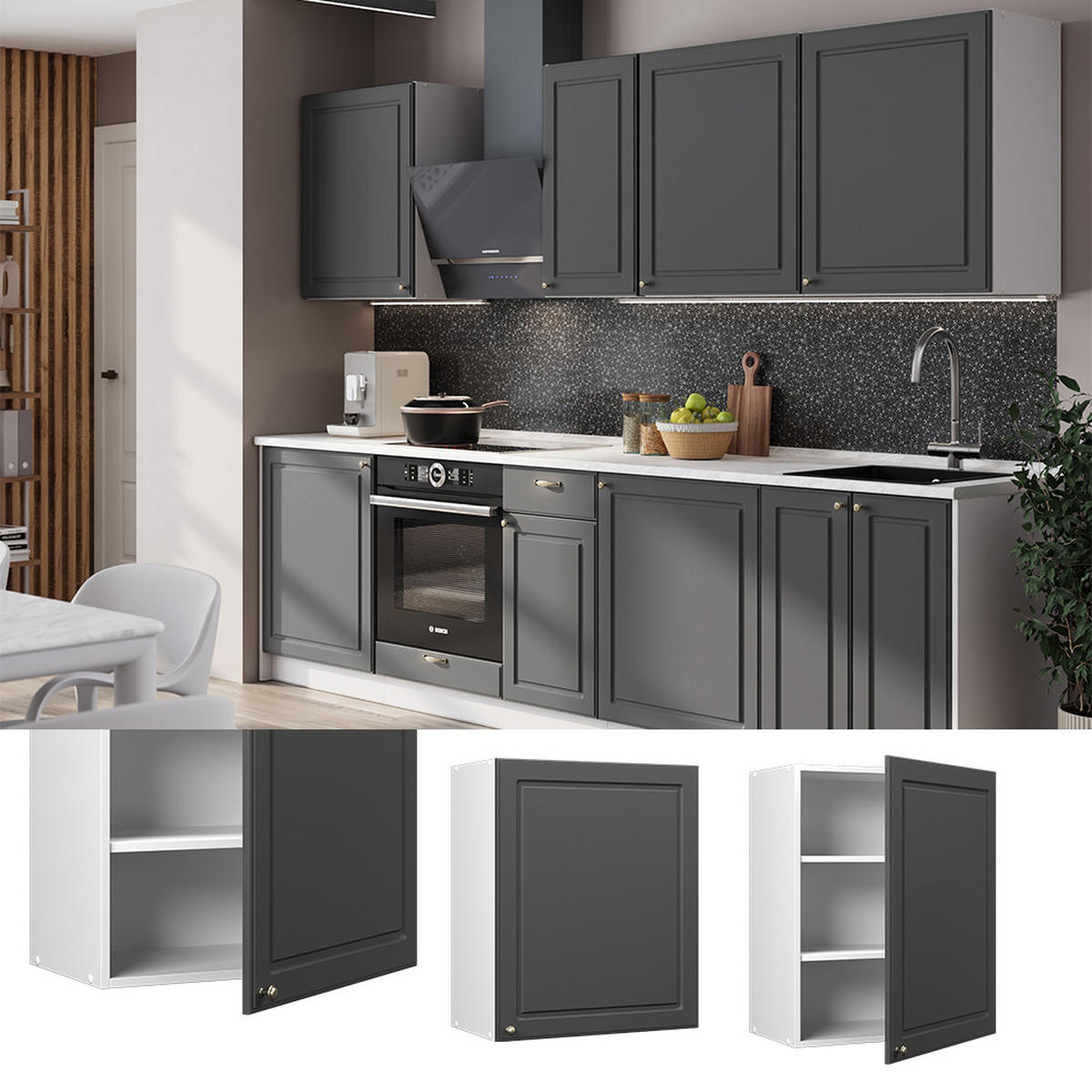 HÄNGESCHRANK Fame-Line, Anthrazit Landhaus, 60 cm - Anthrazit/Weiß, Holzwerkstoff (60/72/34.1cm) - Vicco