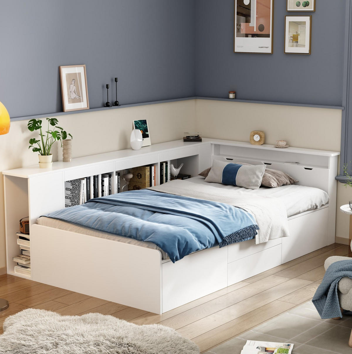 DETSKÁ posteľ 90/200 cm z MDF biela, s úložným priestorom a zásuvkami - biela, kompozitné drevo (90/200cm) - BEAOK