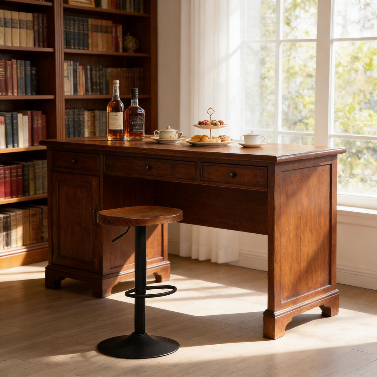 BARHOCKER 1er-Set Braun Drehbar & Höhenverstellbar aus Massivholz - Braun, Holz (41.5/81/31.5cm) - PANGIVO